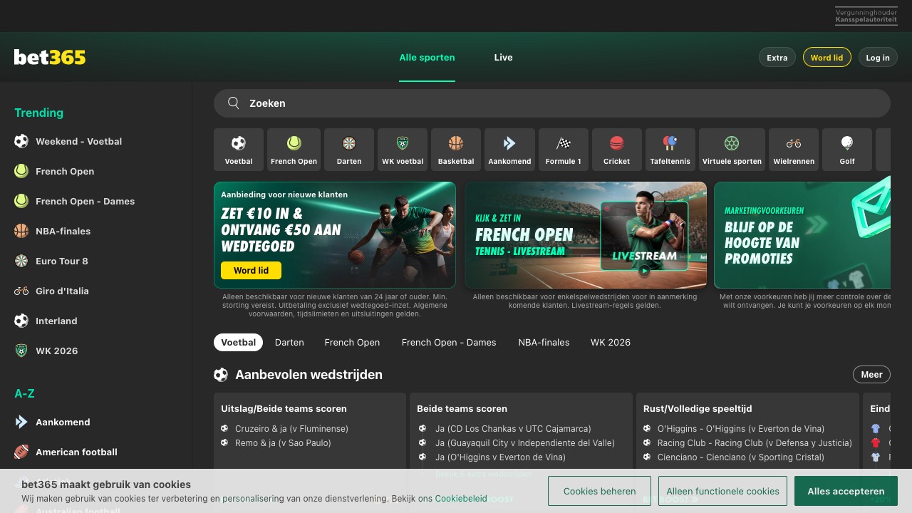 Bet365 homepage screenshot