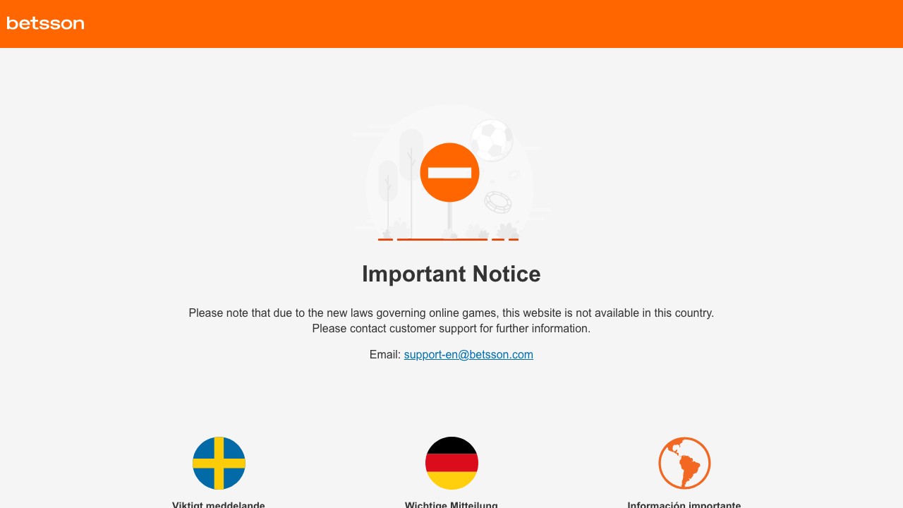 Betsson casino homepage screenshot