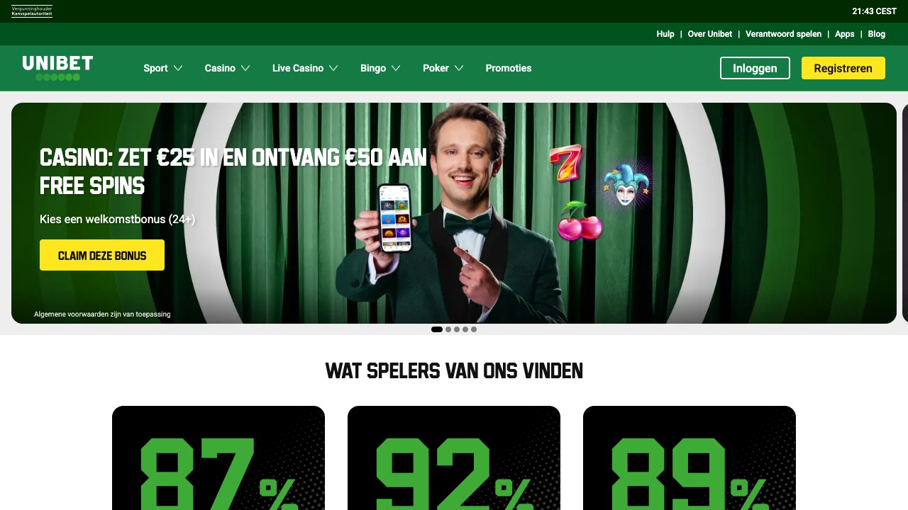 Unibet homepage screenshot